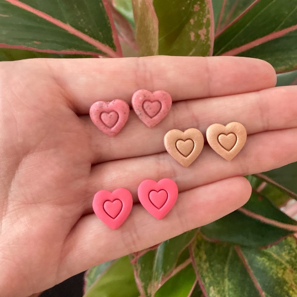 Handmade Heart Polymer Clay Earrings; Gifts for her - NEW